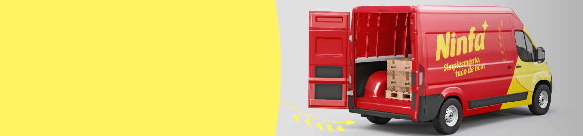 Van vermelha de transporte de produtos Ninfa com porta traseira aberta.