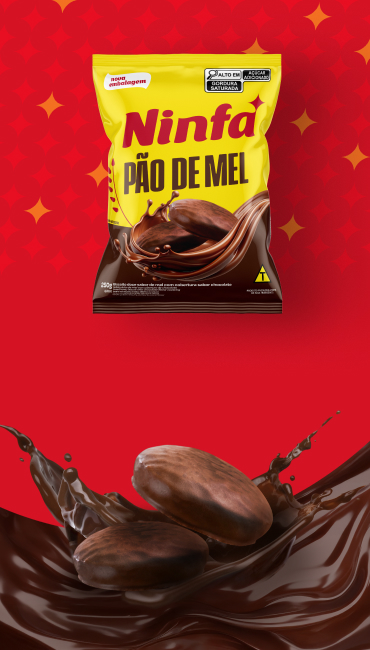 Embalagem de pão de mel com chocolate de 250g, rótulo amarelo com detalhes marrom e vermelho.